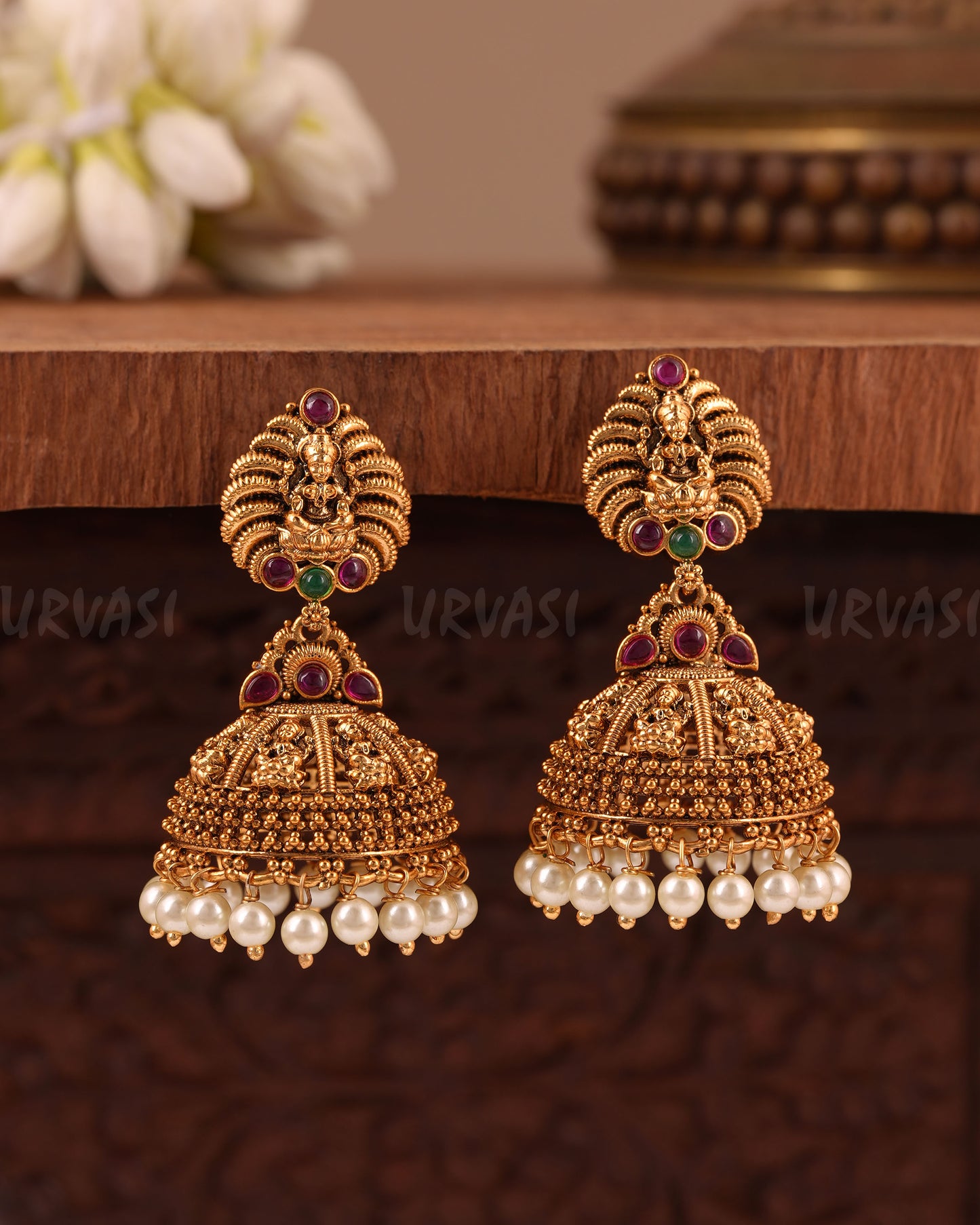 Gold-Toned Traditional Lakshmi Jhumka Earring ER 1021