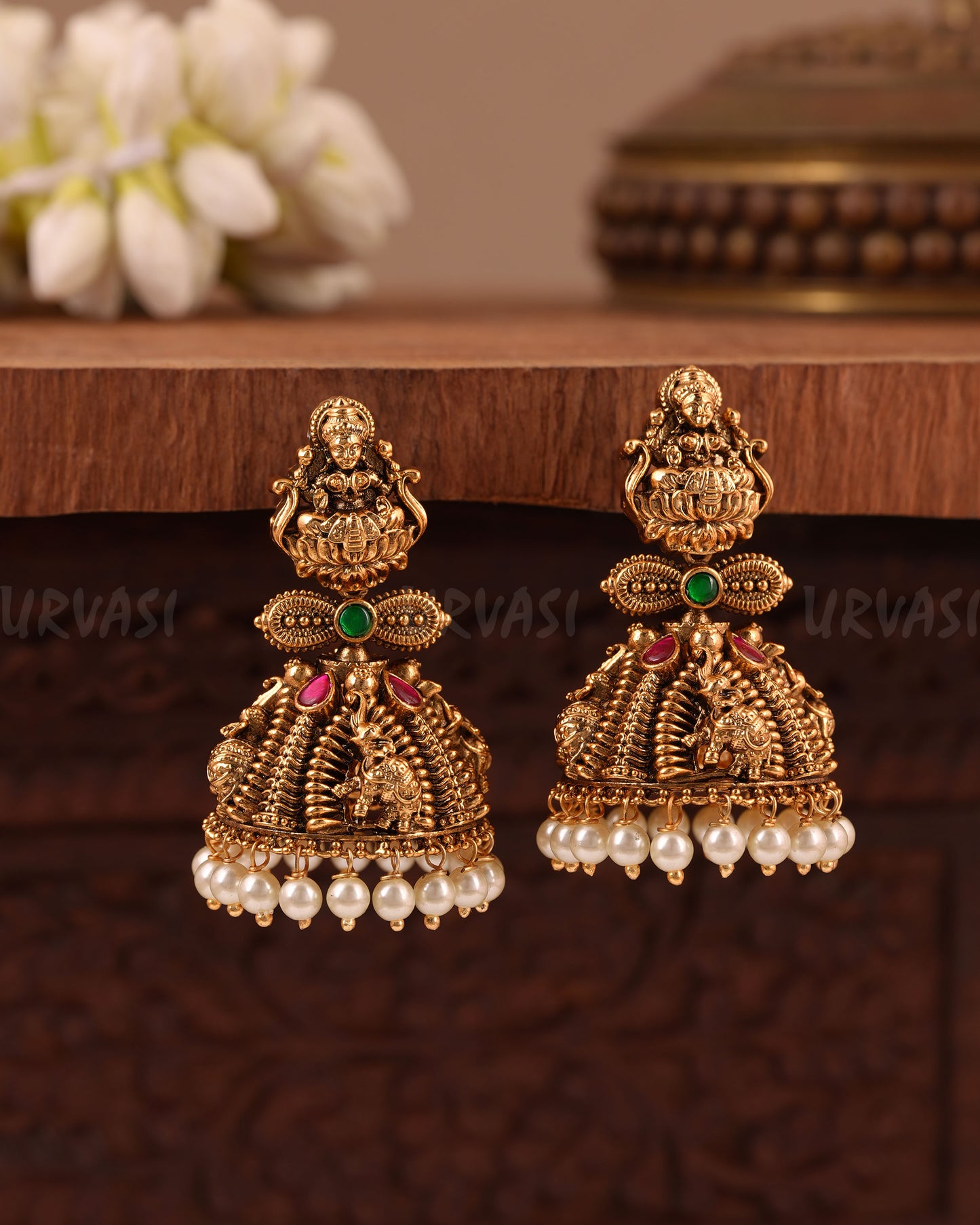 Gold- Toned Traditional Lakshmi Earrings ER 1027