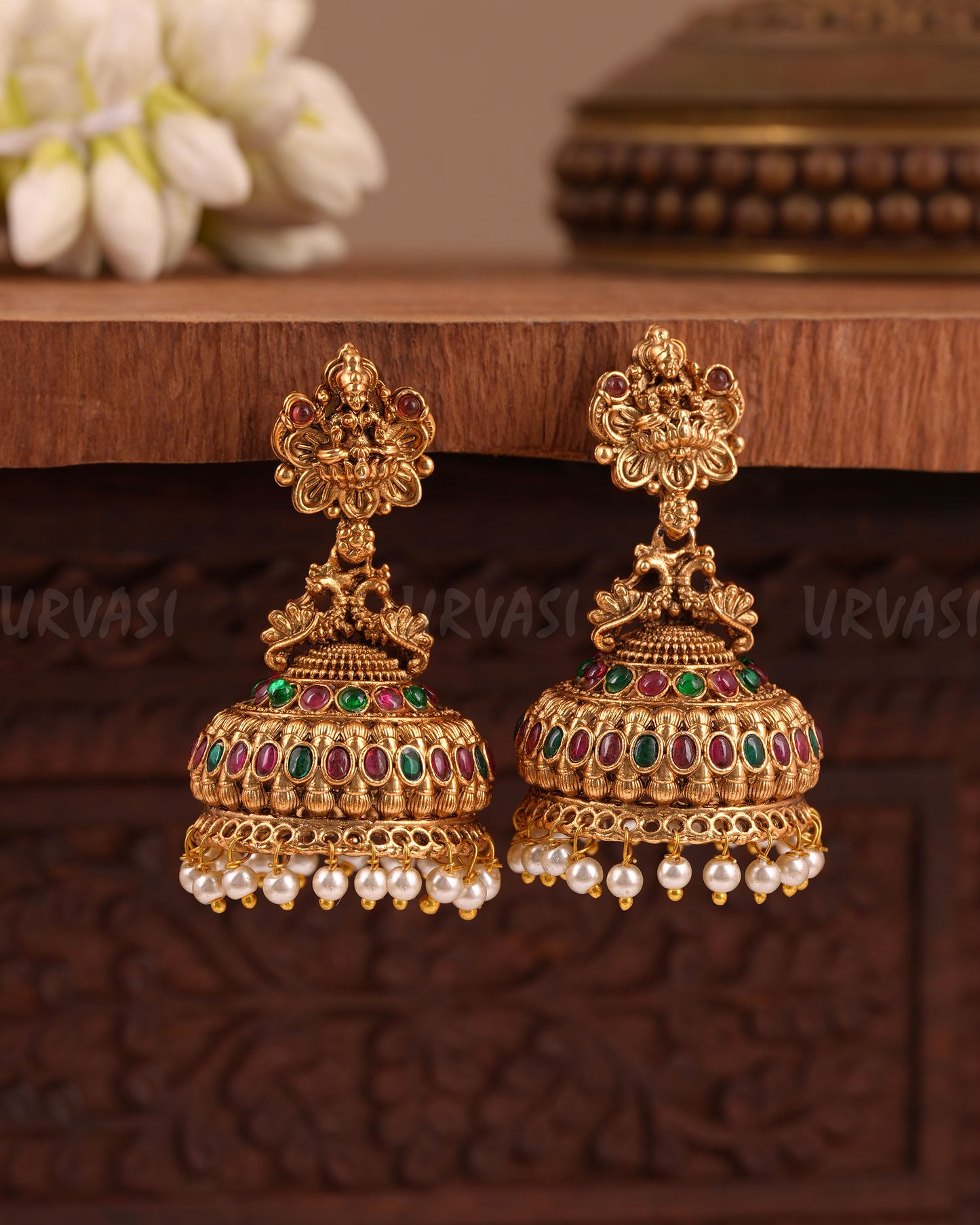 Gold-Toned Lakshmi Peacock Motif Jhumka Earring ER 1020