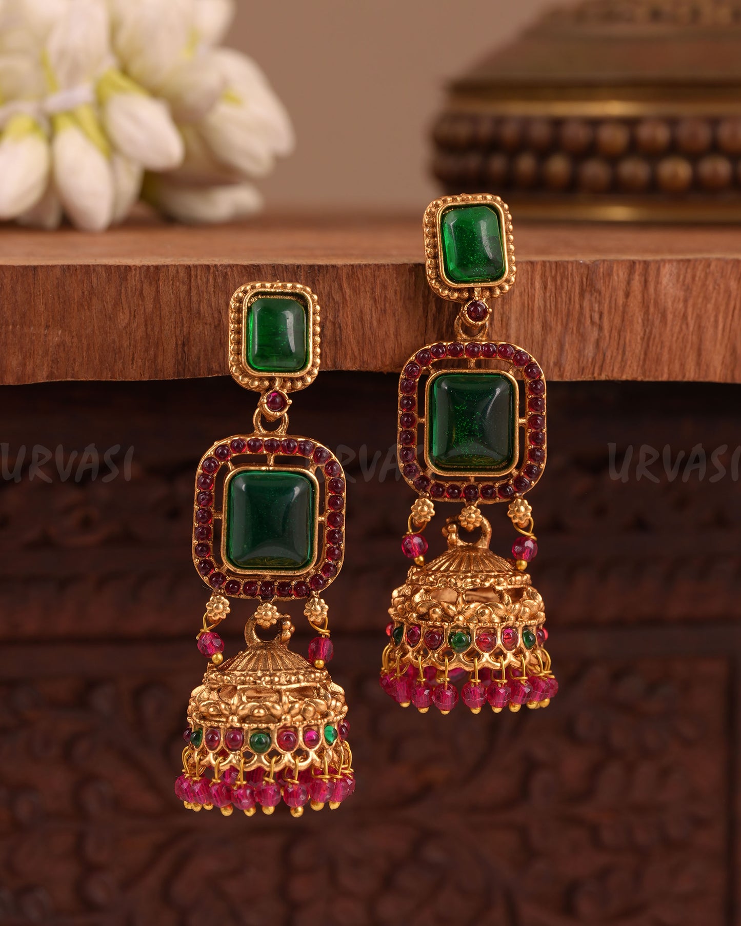 Gold-Toned Floral Square-cut Earring ER 1026