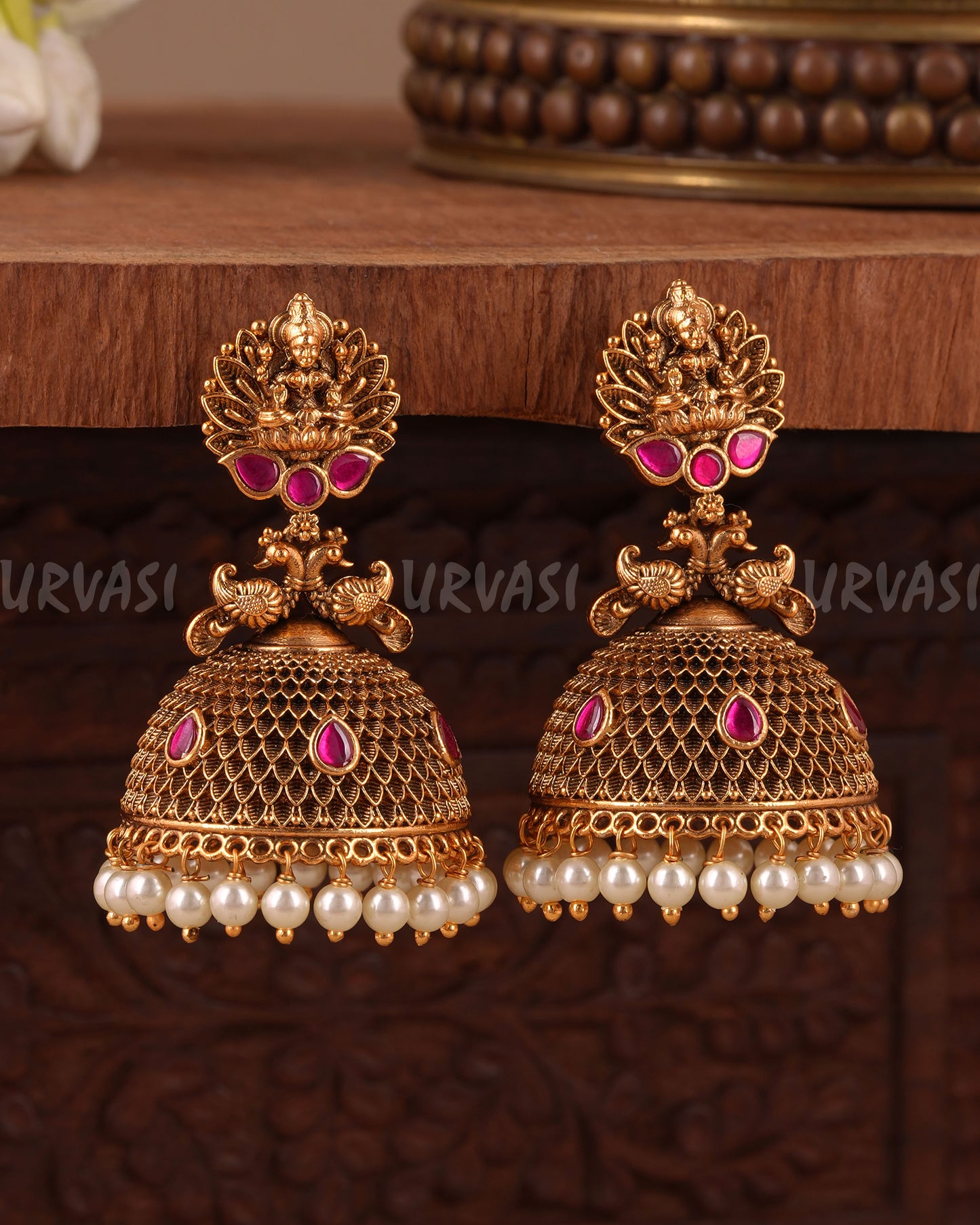 Gold-Toned Floral Traditional Peacock Earring ER 1031
