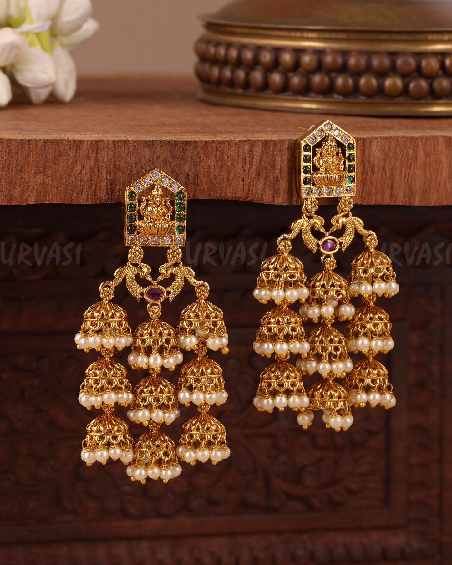 Gold-Toned Traditional Lakshmi Layered Earrings ER 1042