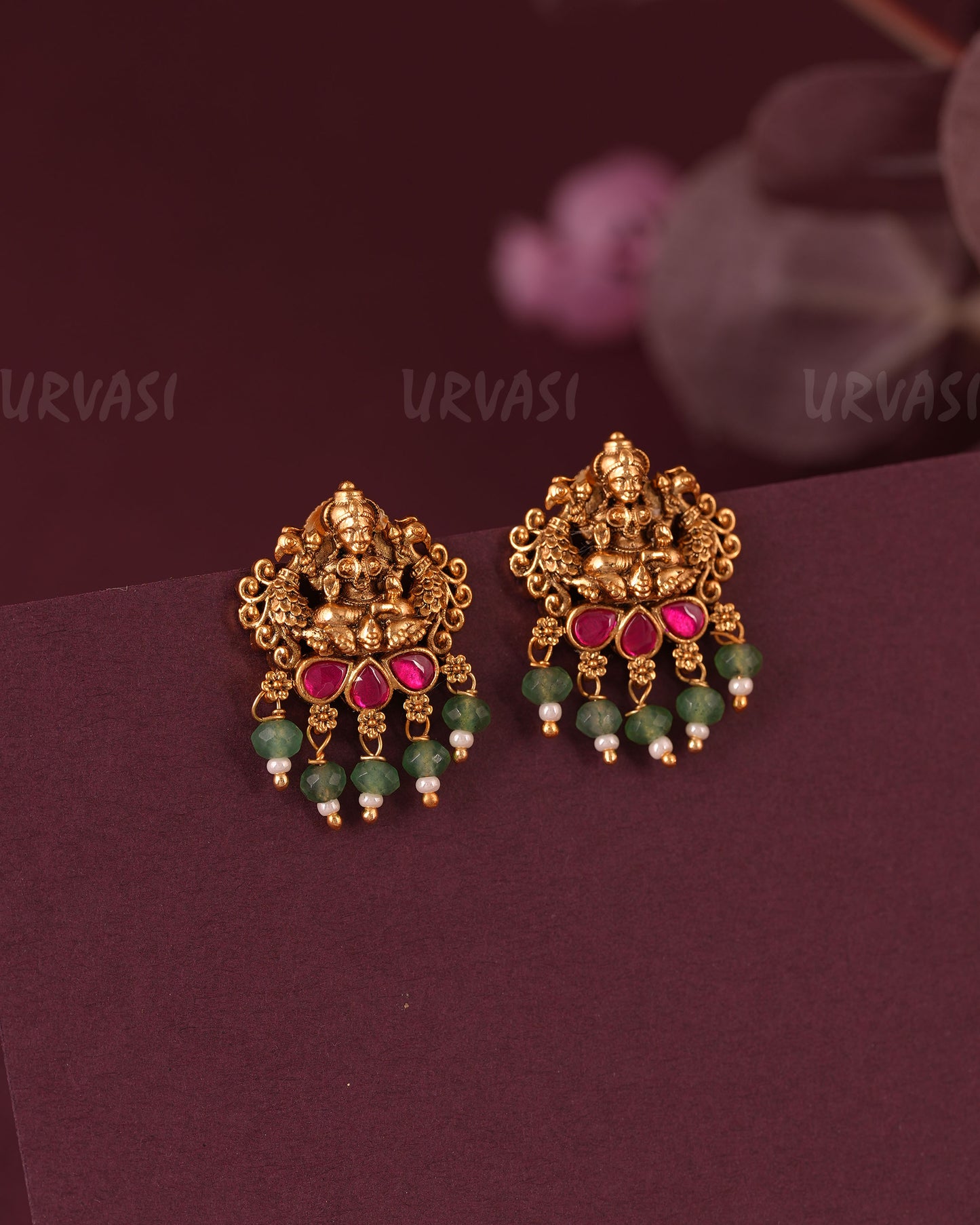 Gold-Toned Peacock Lakshmi Kemp Stud Earring ER 1061