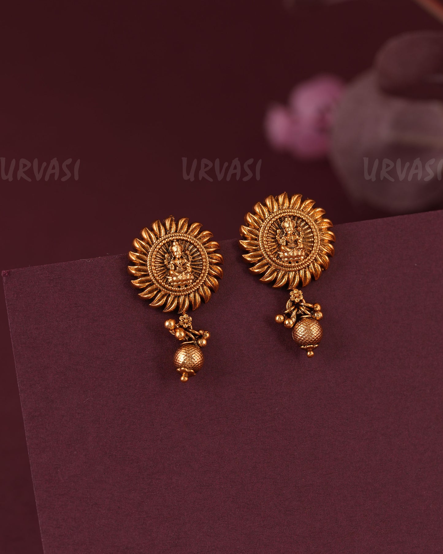 Gold-Toned Traditional Lakshmi Stud Earring Er 1149
