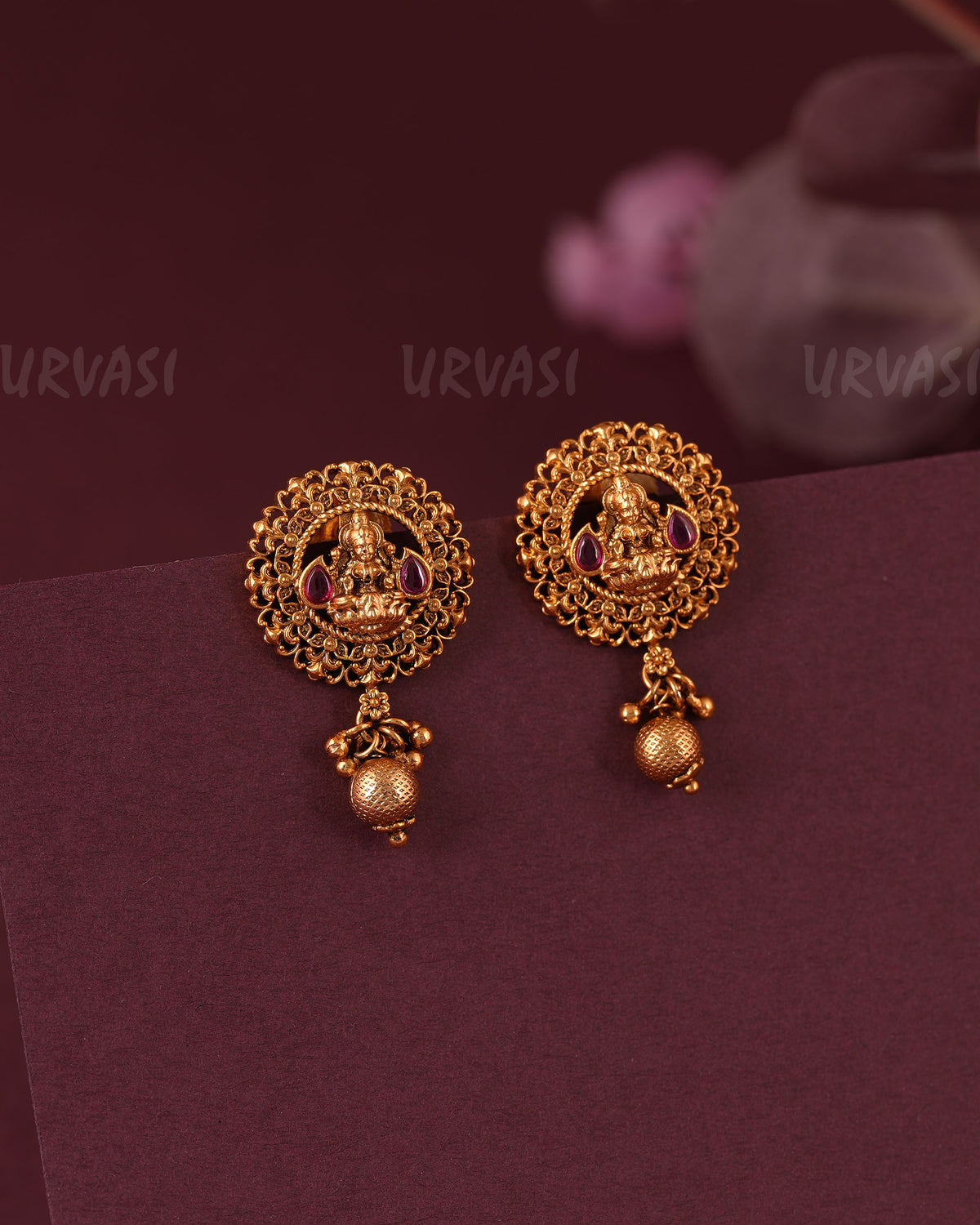 Gold-Toned Floral Traditional Lakshmi Stud Earring ER 1143