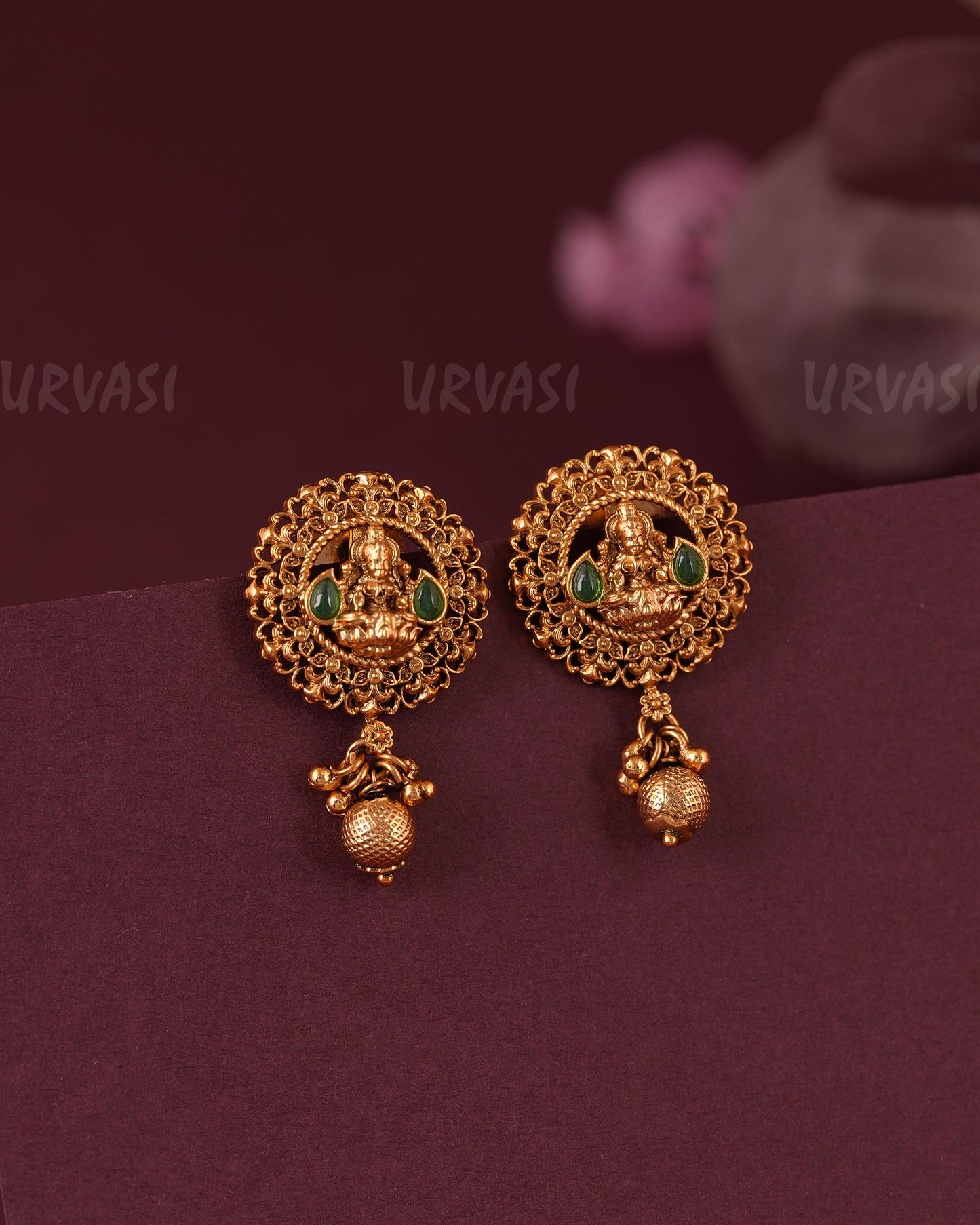 Gold-Toned Floral Traditional Lakshmi Stud Earring ER 1143
