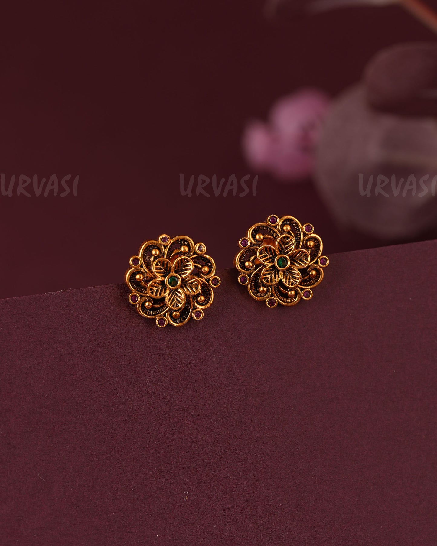 Gold-Floral Traditional Motif Stud Earring ER 1105