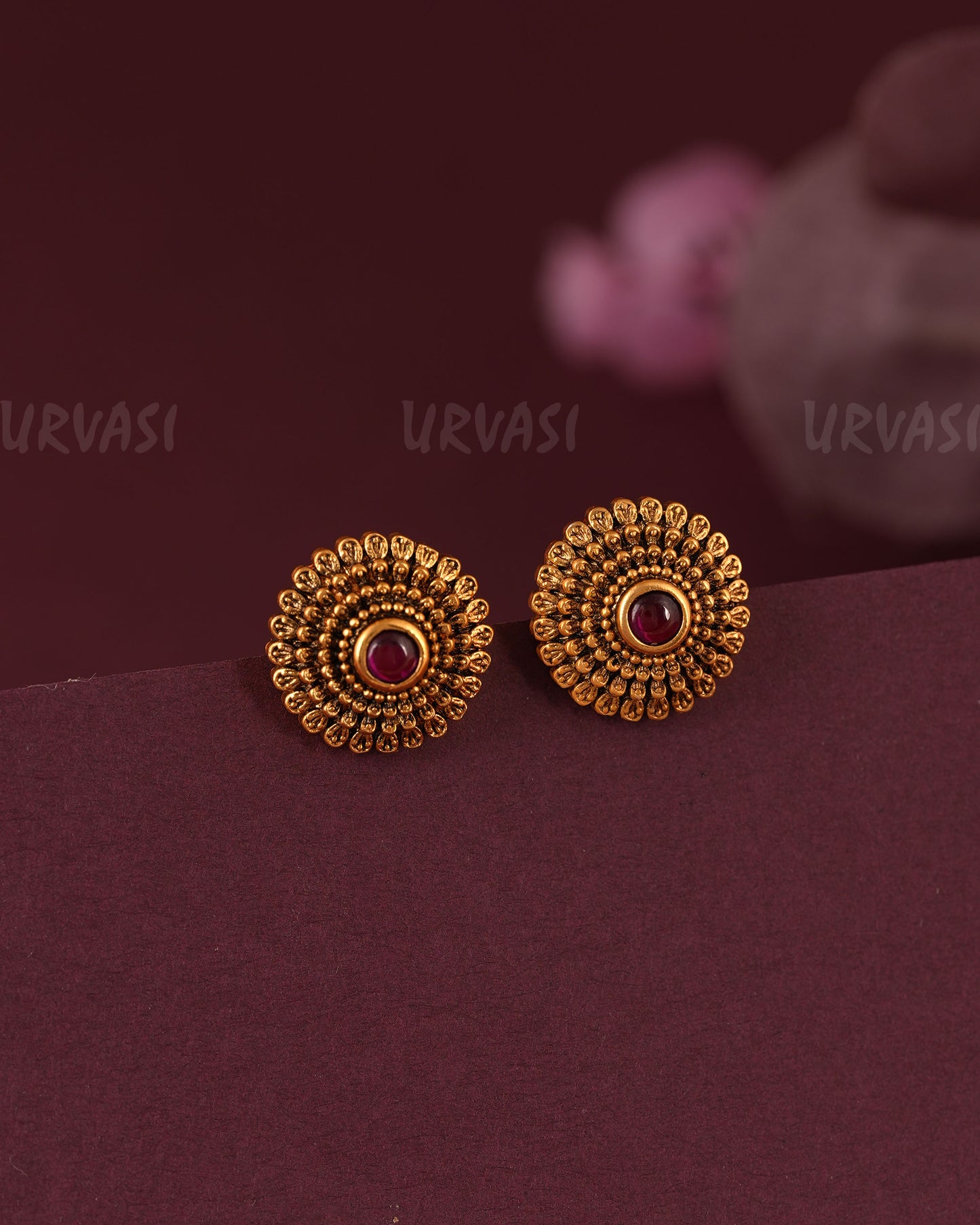 Gold-Floral Kemp-Stone Stud Earring ER 1135
