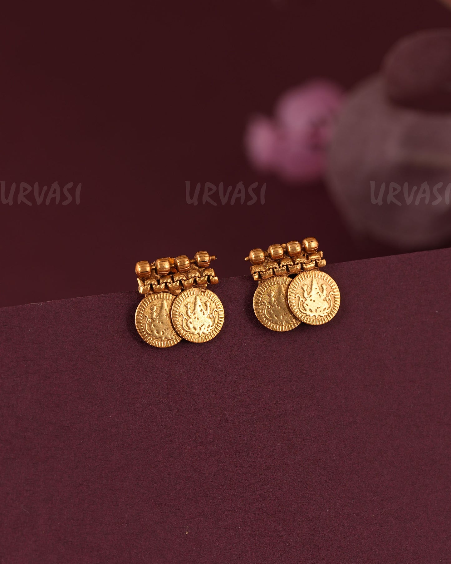 Gold-Plated Traditional Lakshmi Kaasu Stud Earring ER 1097