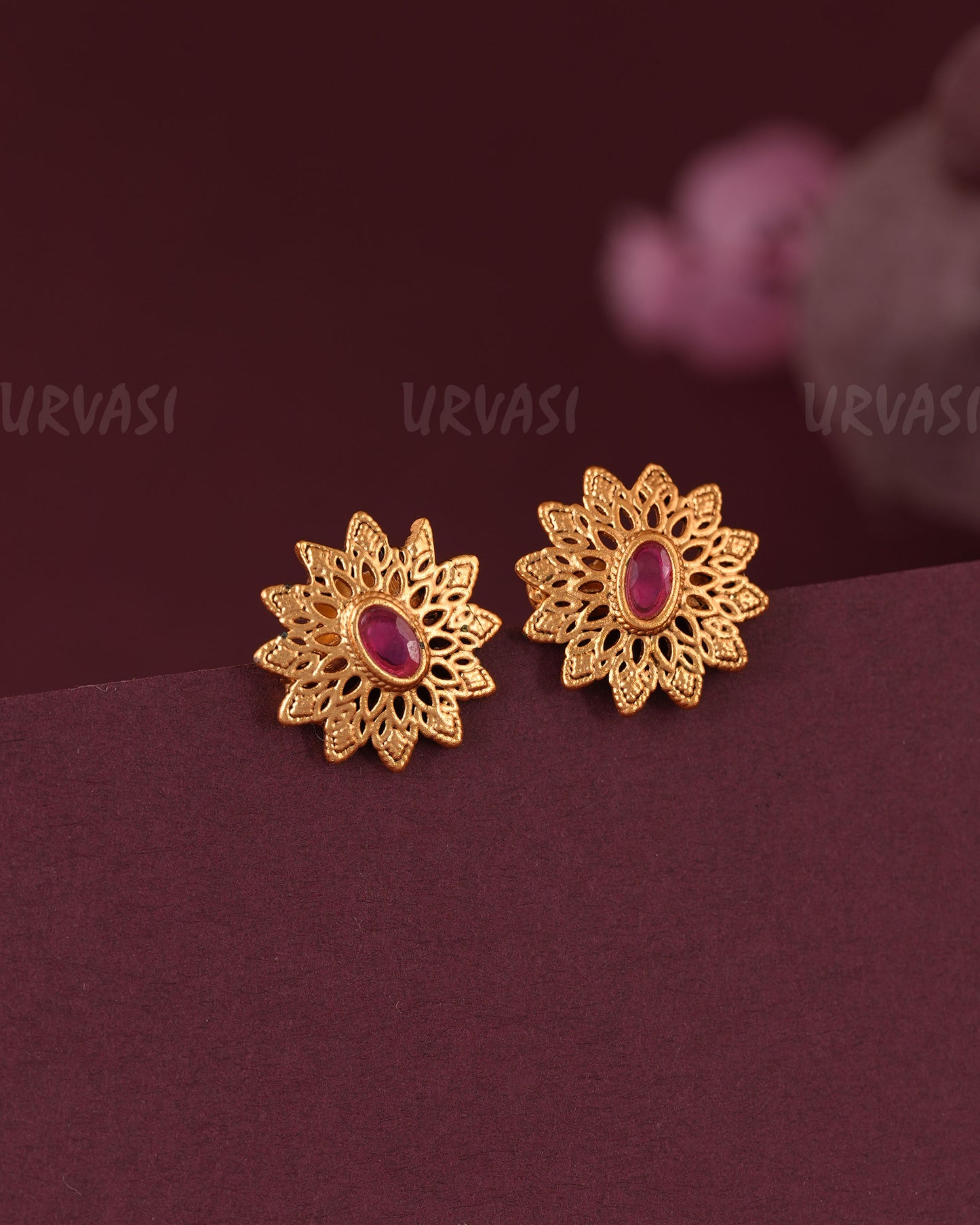 Gold-Floral Designed Stud Earrings ER 1109