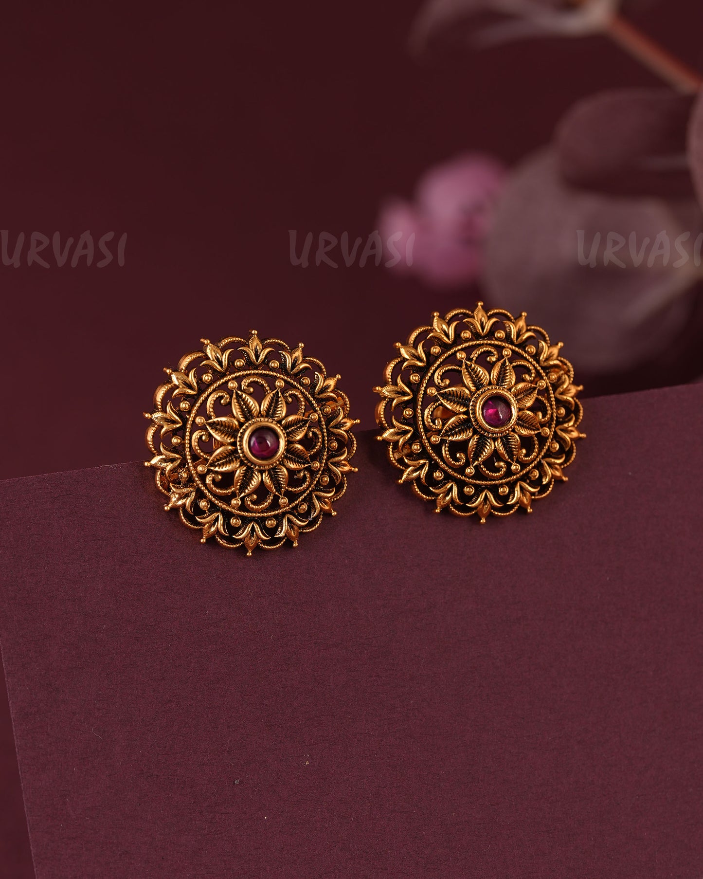 Gold-Floral Kemp-Stone Stud Earrings ER 1134