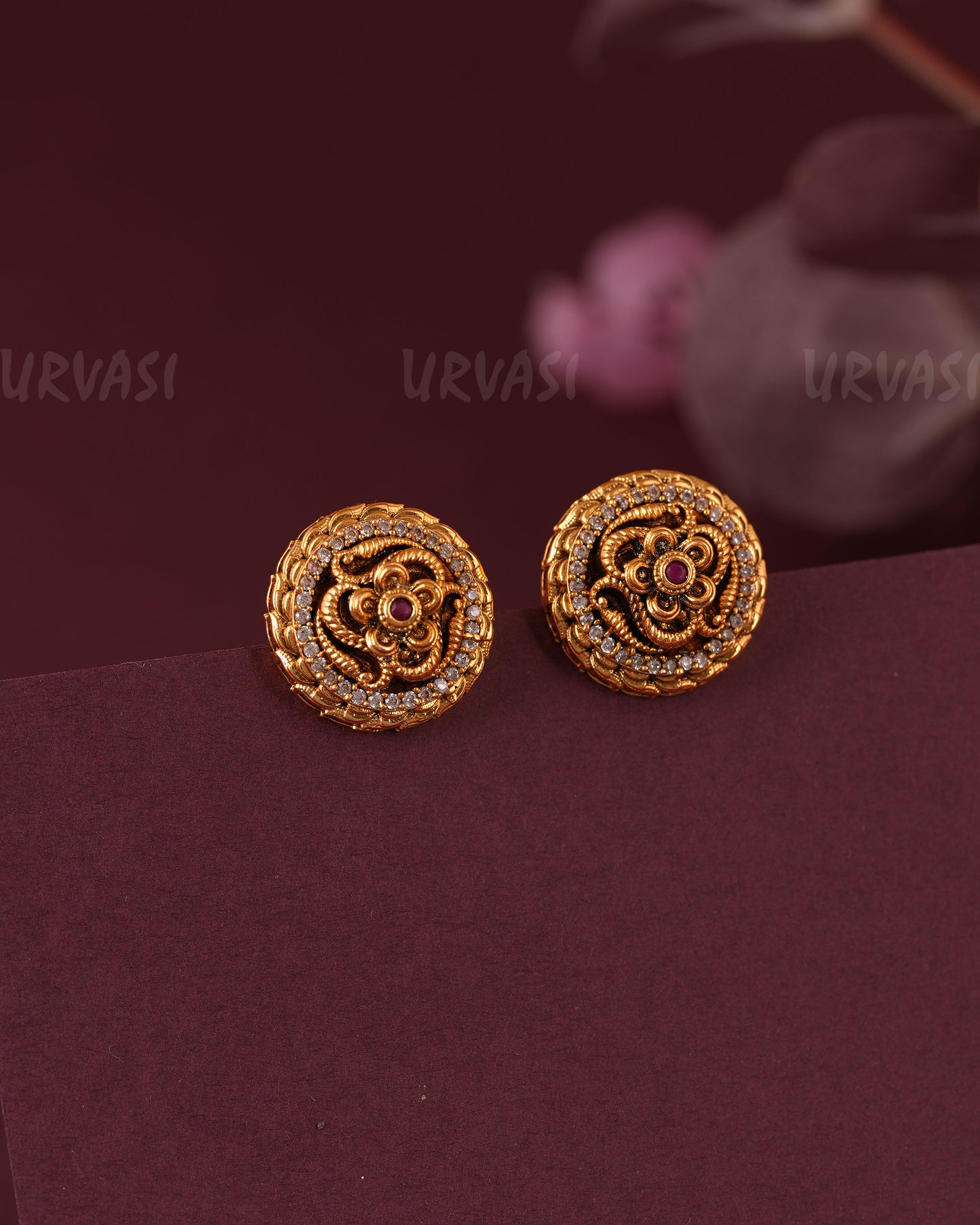 Gold-Floral Traditional Motif Stud Earring ER 1107