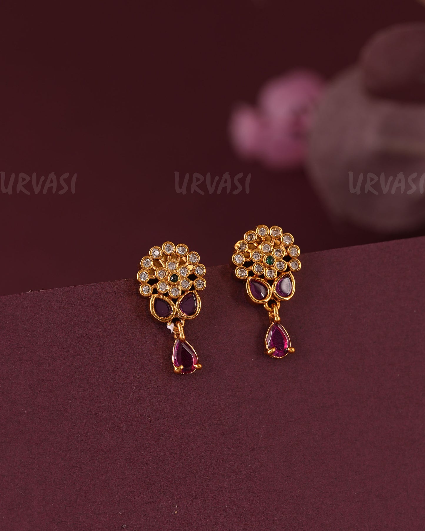 Gold-Floral Kemp-Tear Drop Stud Earring ER 1110