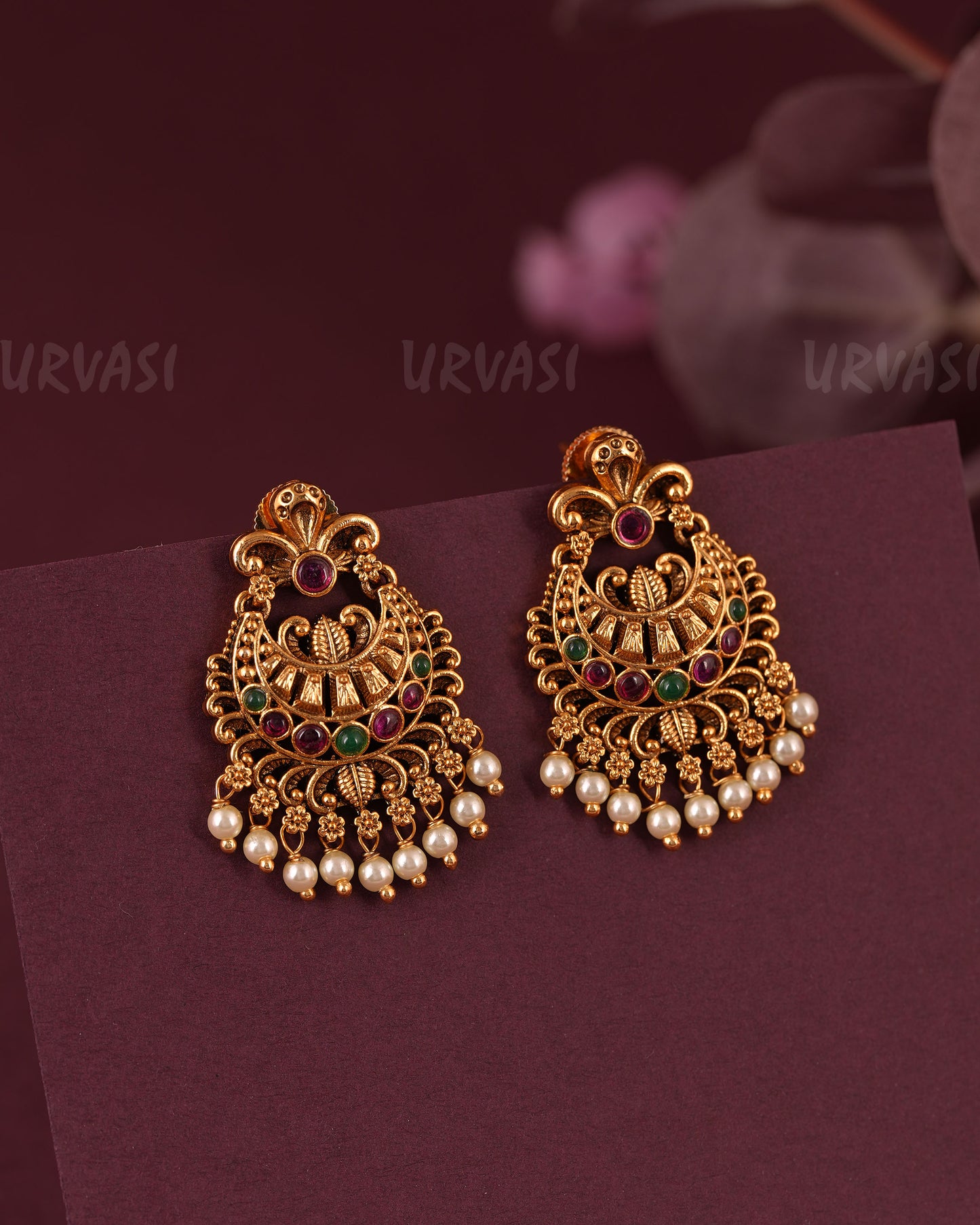 Gold-Floral Traditional Chaandbali Earring ER 1116