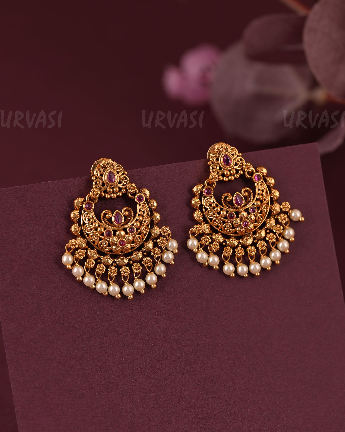Gold-Floral Traditional Chaandbali Earring ER 1111
