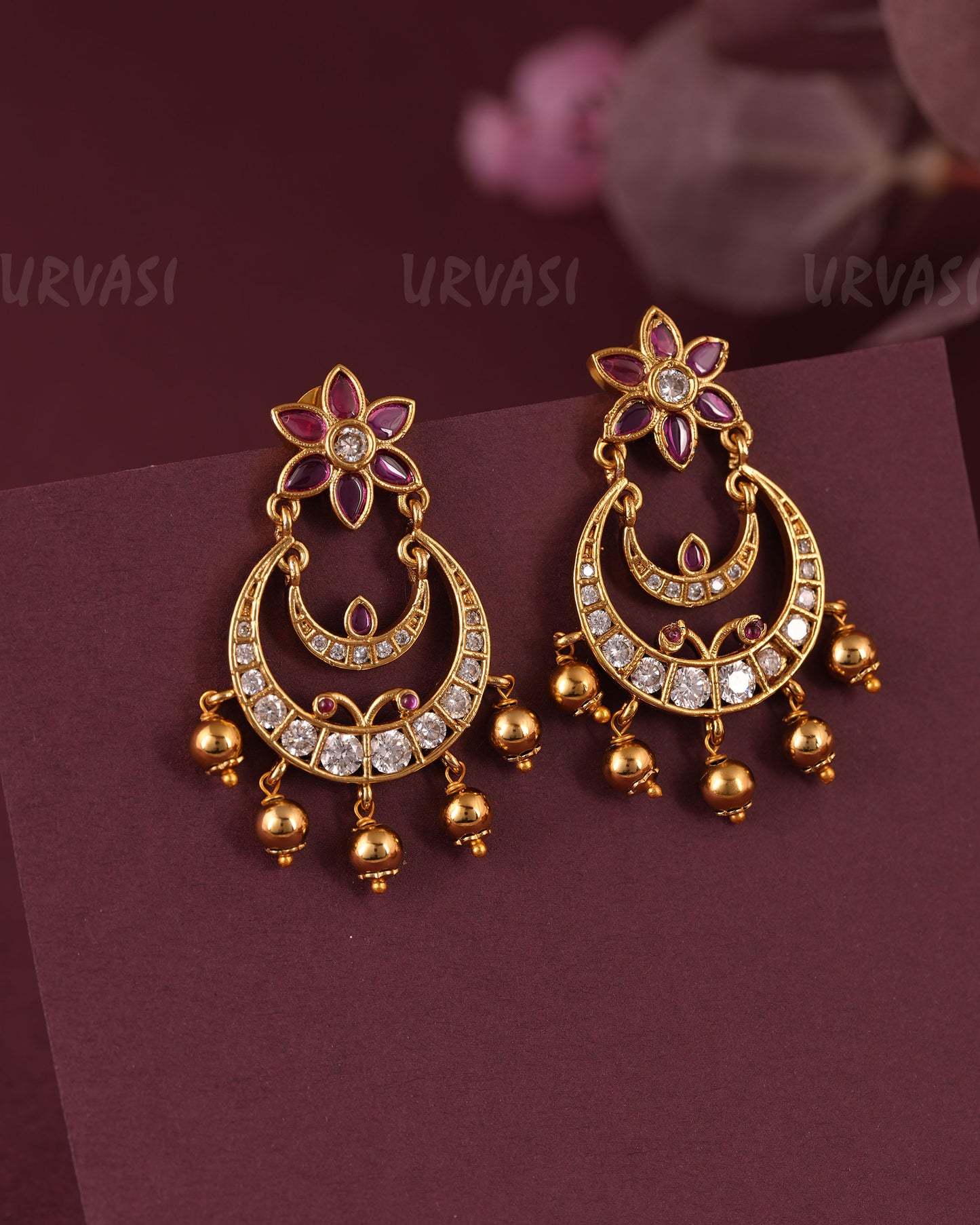 Gold-Floral chaandbali Bead Hanging Earring ER 1113