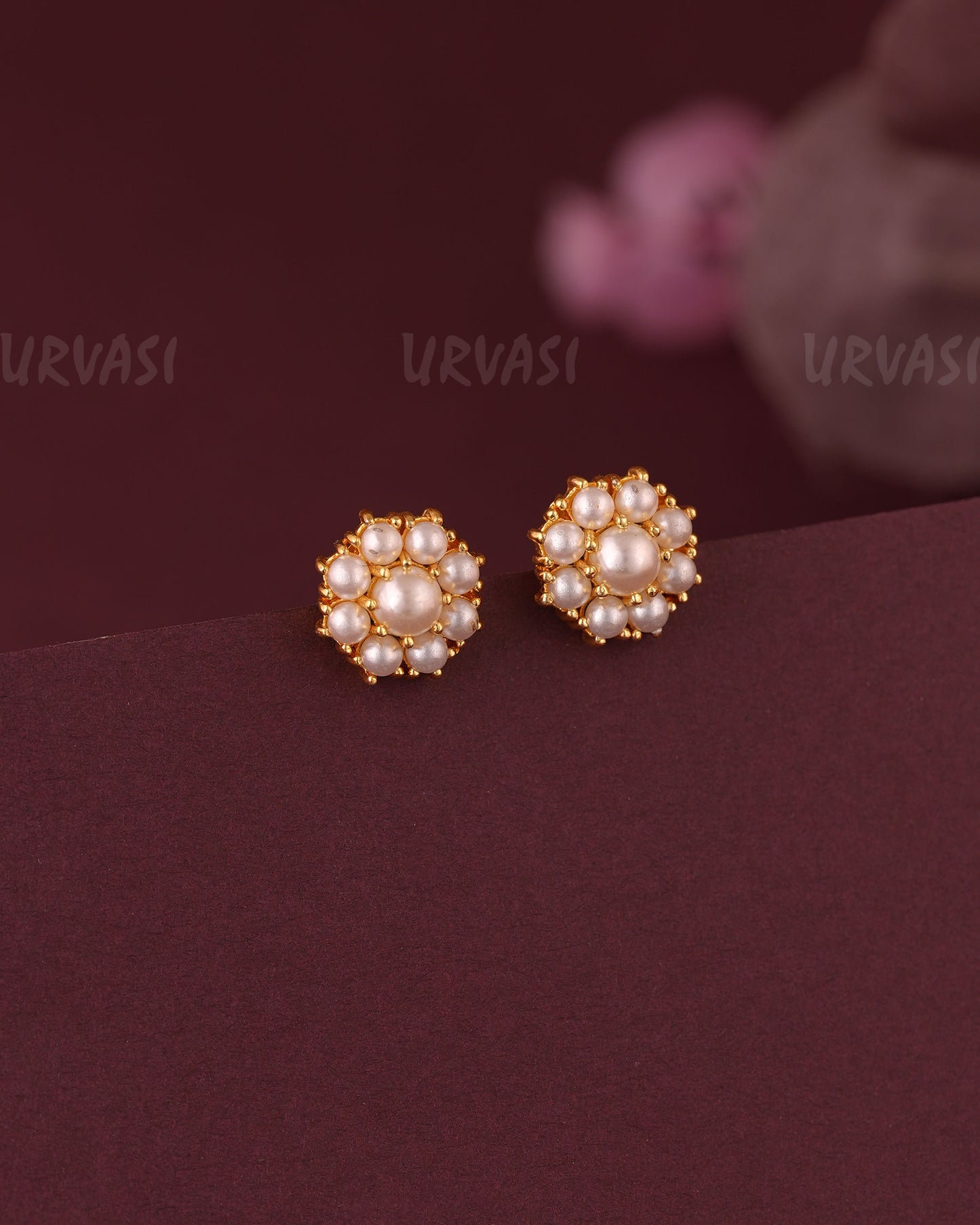 Gold-Floral Pearl-Designed Stud Earring ER 1096