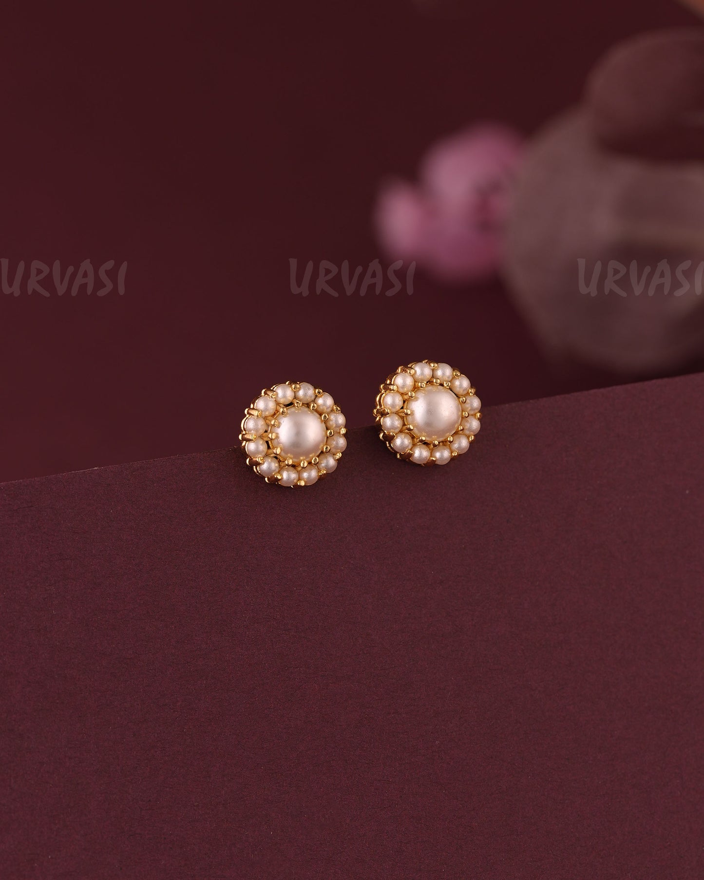 Gold-Floral Pearl Stud Earring ER 1088