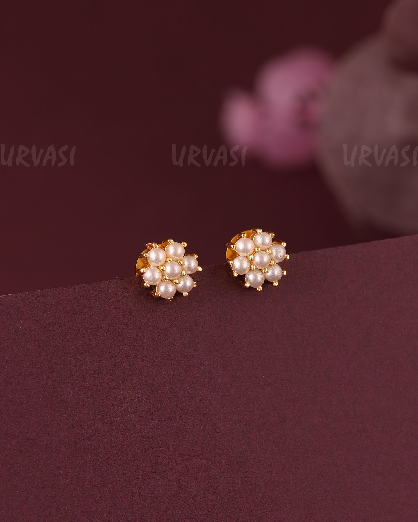 Gold-Floral Pearl Stud Earring ER 1087