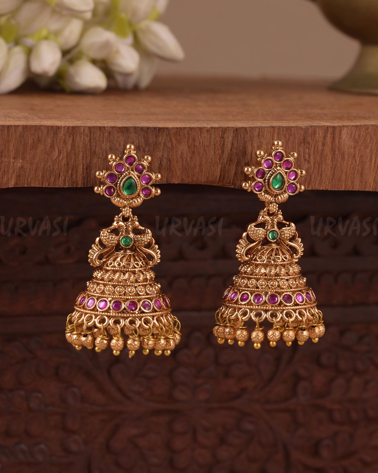 Gold-Toned Traditional Peacock Jhumka Earring ER 1075