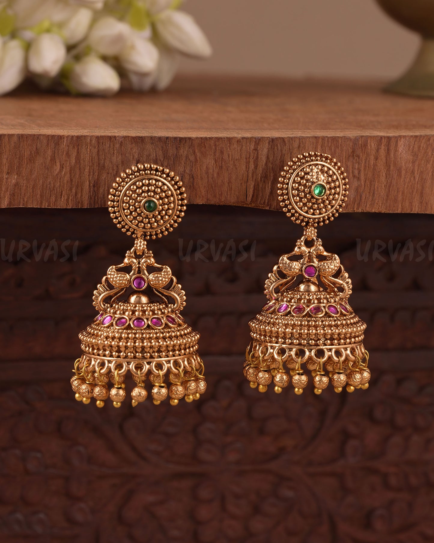 Gold-Toned Traditional Peacock Jhumka Earring ER 1068