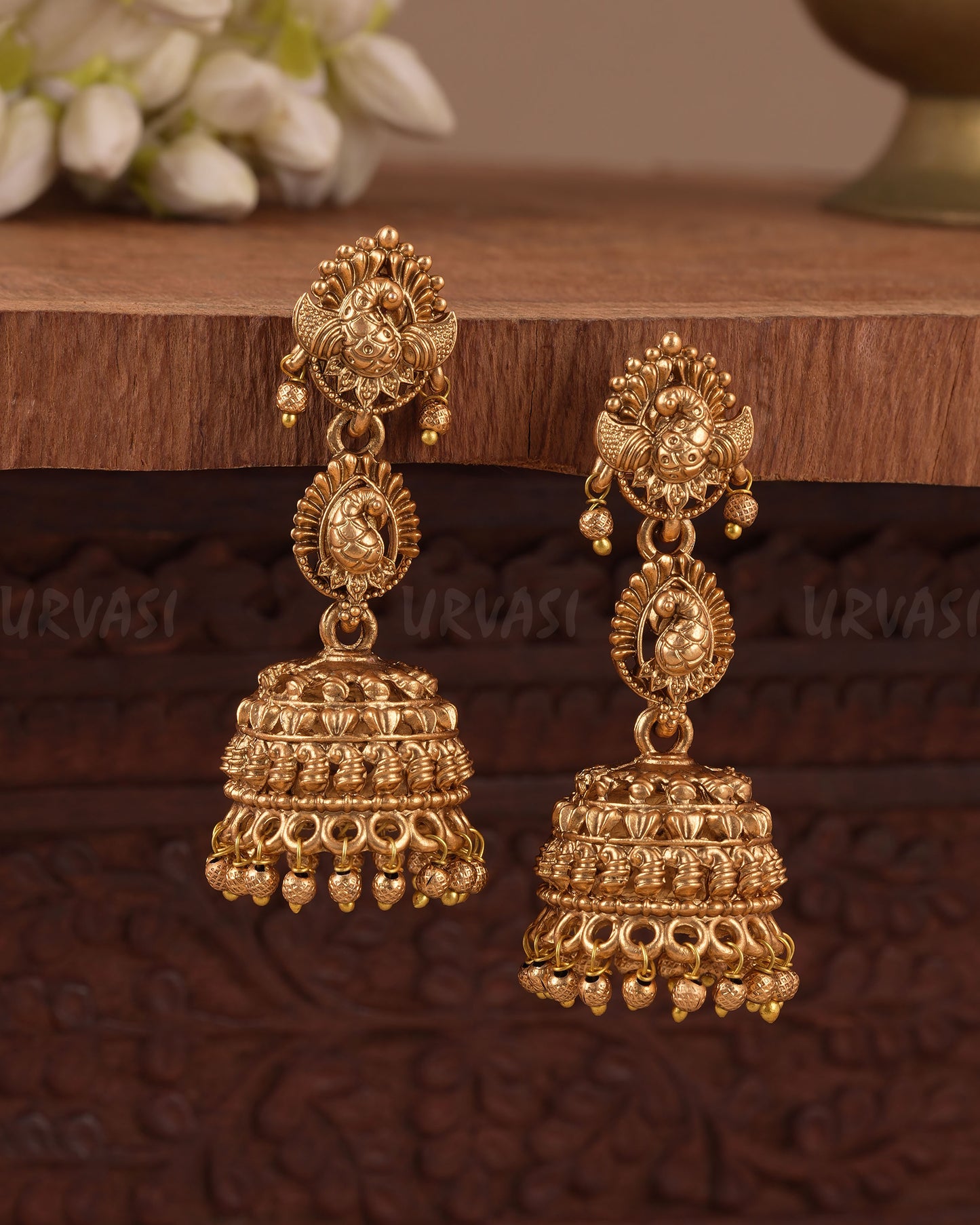Gold-Toned Traditional Peacock Jhumka Earring ER 1067