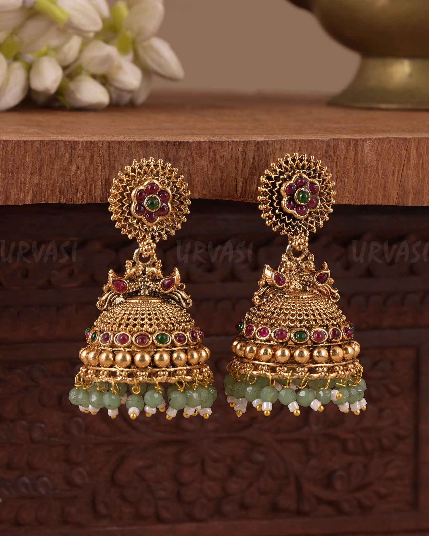 Gold-Floral Traditional Peacock Jhumka Earring ER 1128