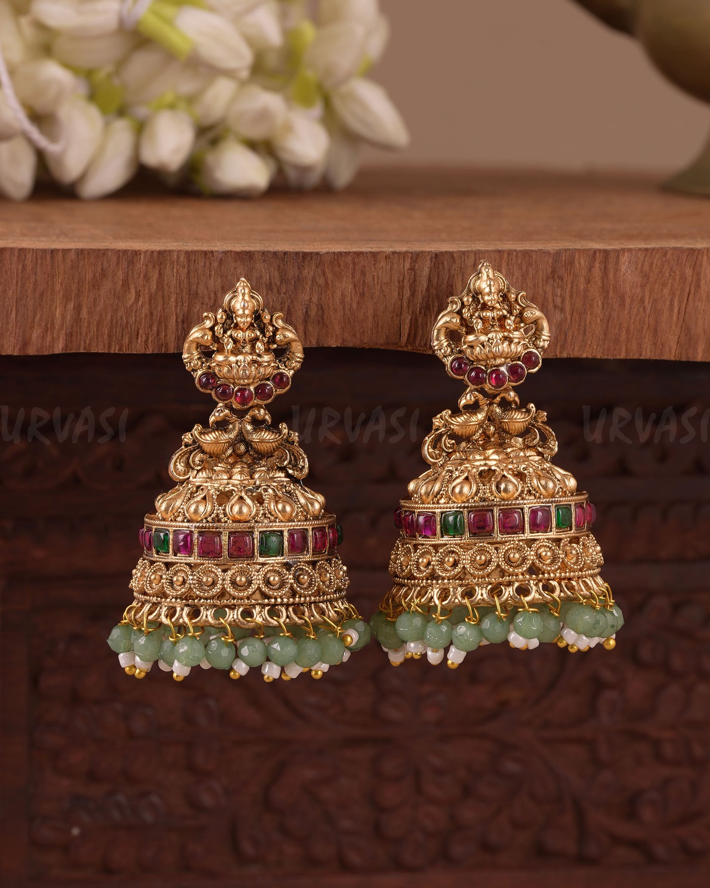 Gold-Toned Traditional Lakshmi Peacock Jhumka Earring ER 1130