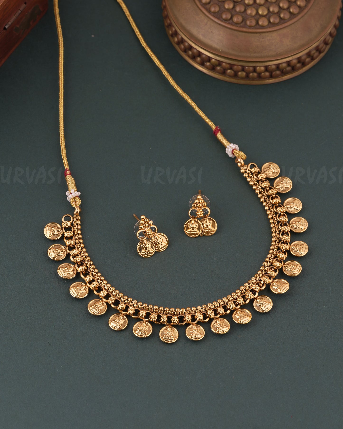 Gold-Toned Lakshmi Kaasu Choker Necklace 1750