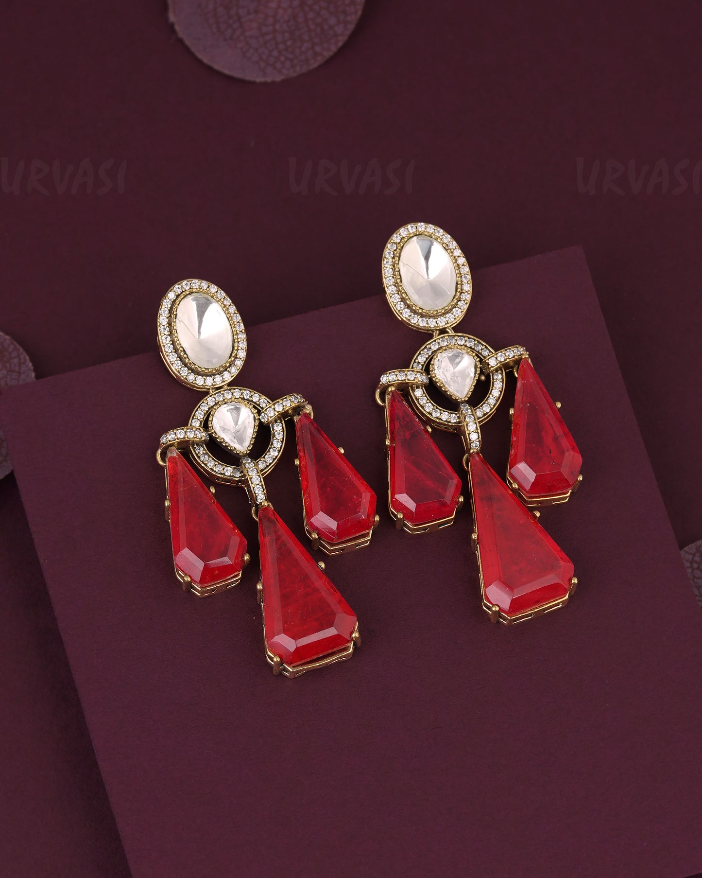 Gold-Toned Red Crystal Chandelier Earring ER 1241