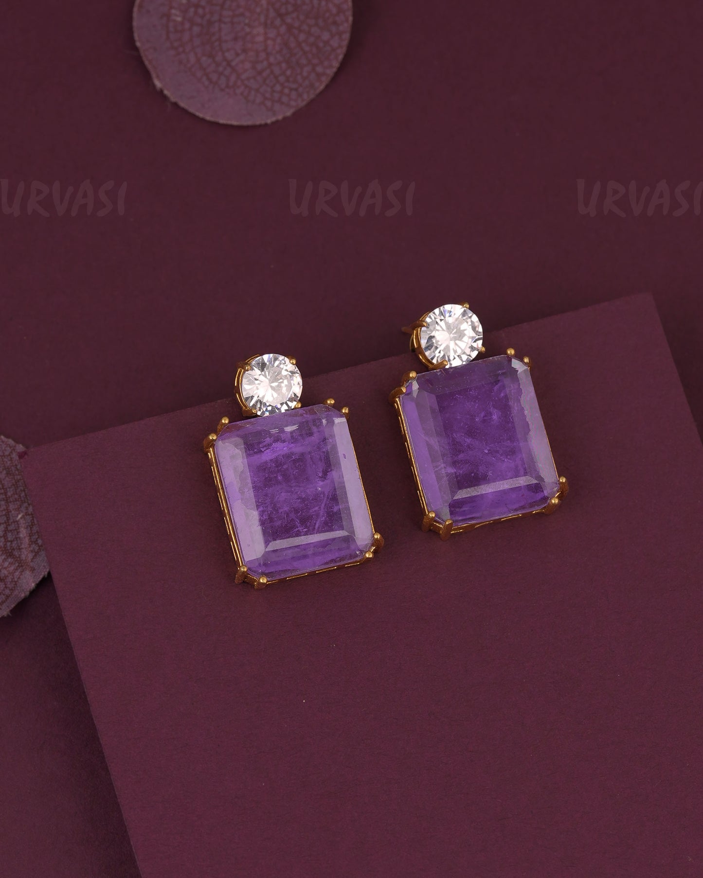 Gold-Emerald-Cut Stone Designed Earring ER 1176