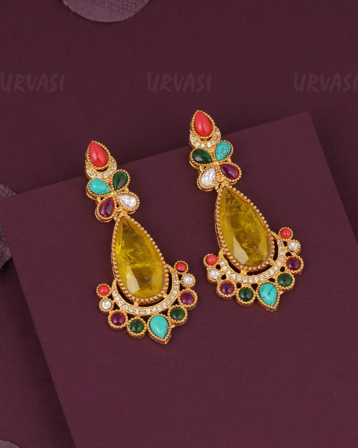 Gold-Multi Stone Earring ER 1186