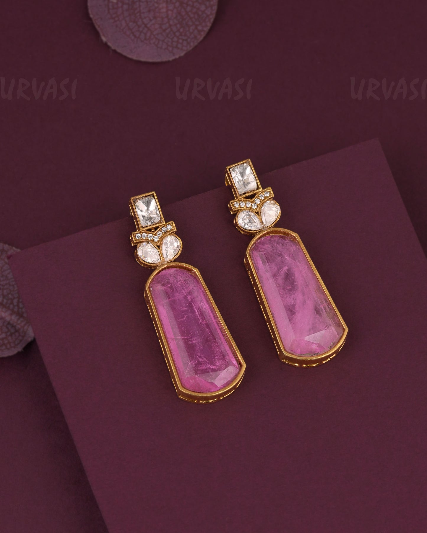 Gold-Pink Tourmaline Glass Earring ER 1182