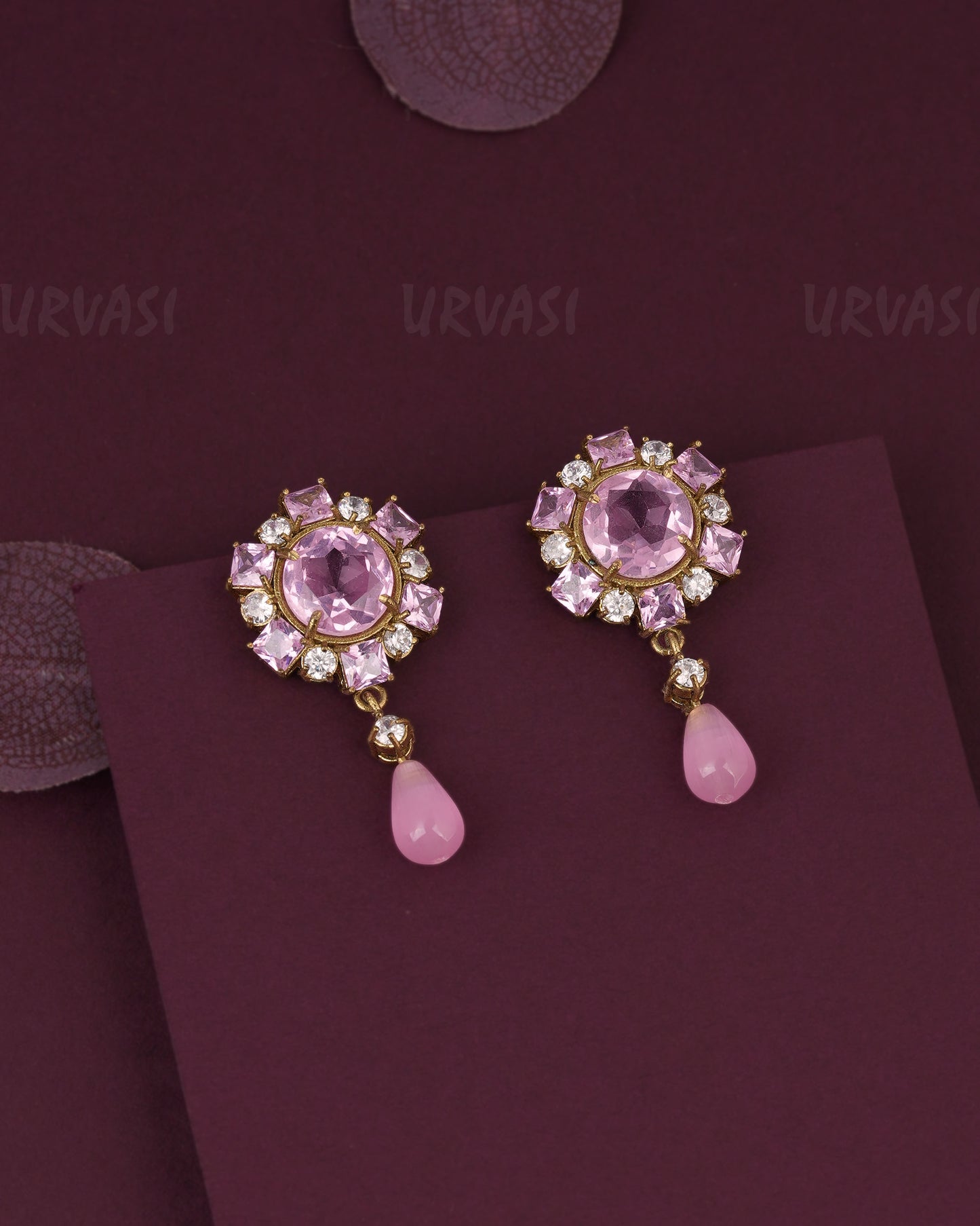 Pink crystal Floral Drop Earring ER 1237