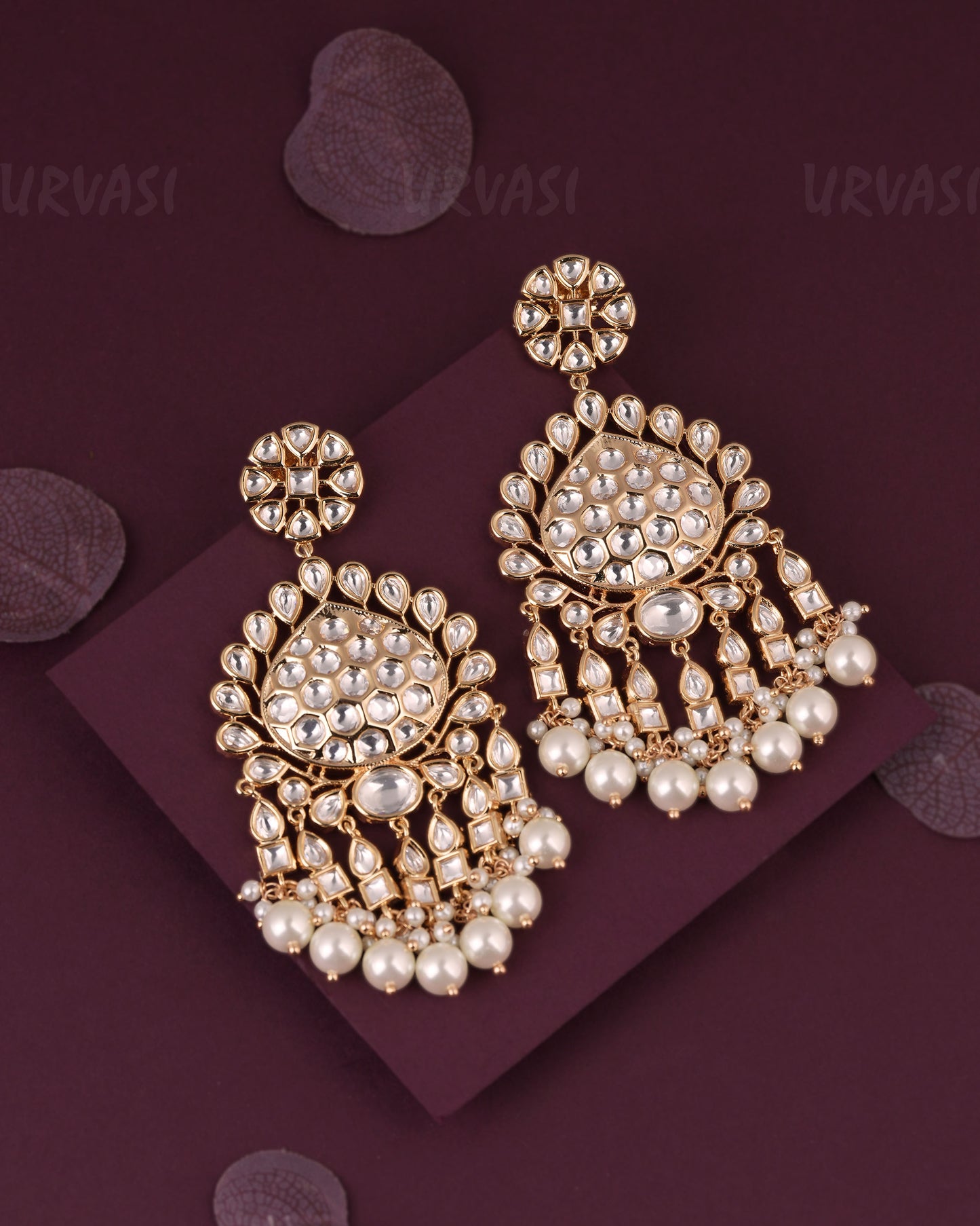 Gold-Toned Chandbali Designed Bead Hanging Earring ER 1157