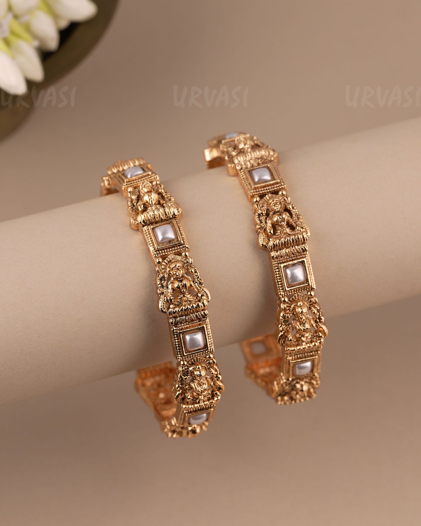 Gold-Toned Traditional Lakshmi Bangles (Set Of Two) BA 480