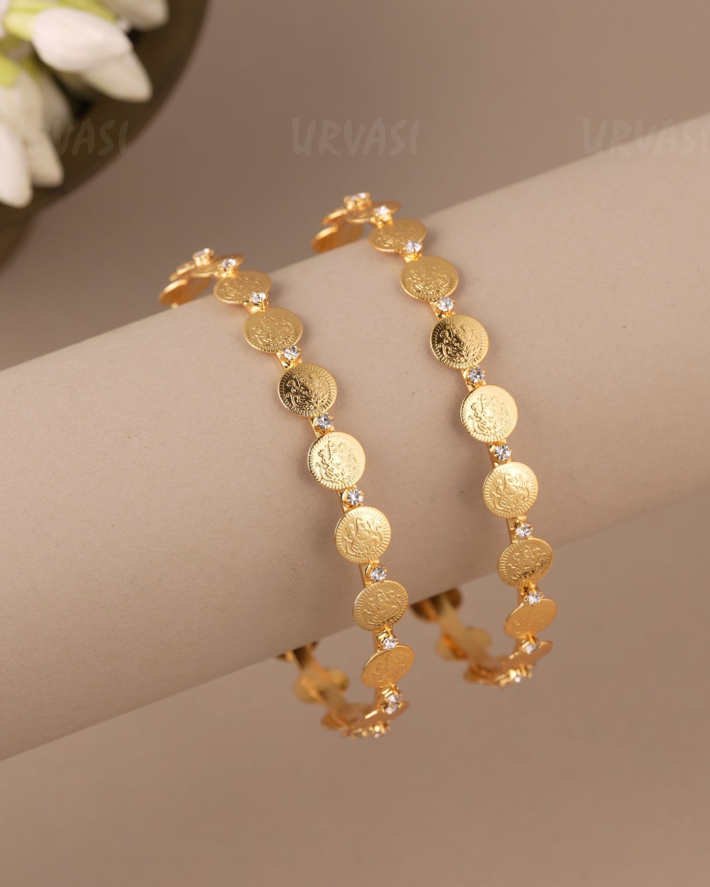 Gold-Polish Traditional Kaasu Lakshmi Bangles (Set Of Two) BA 499