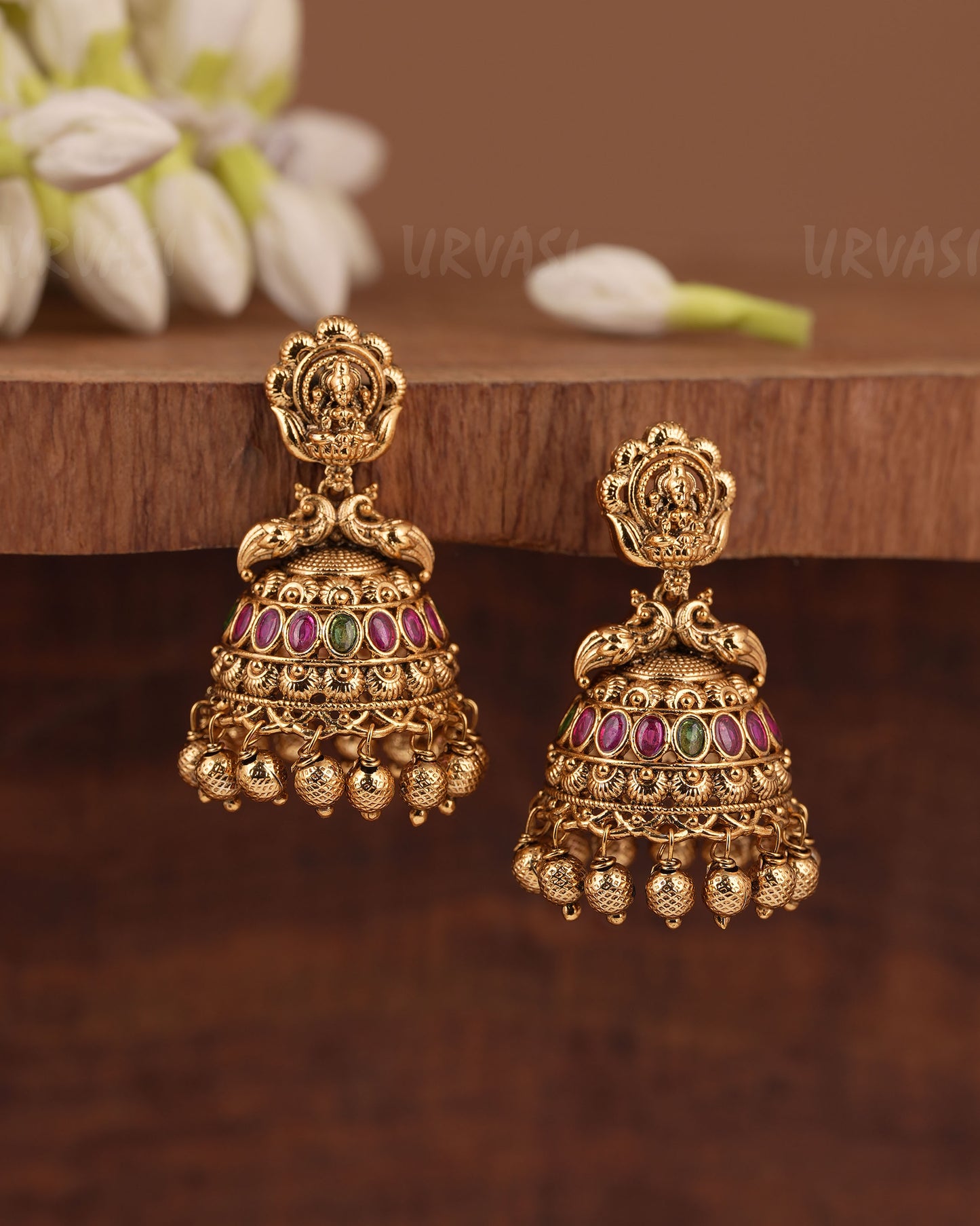 Gold-Toned Traditional Lakshmi Peacock Earring ER 1212
