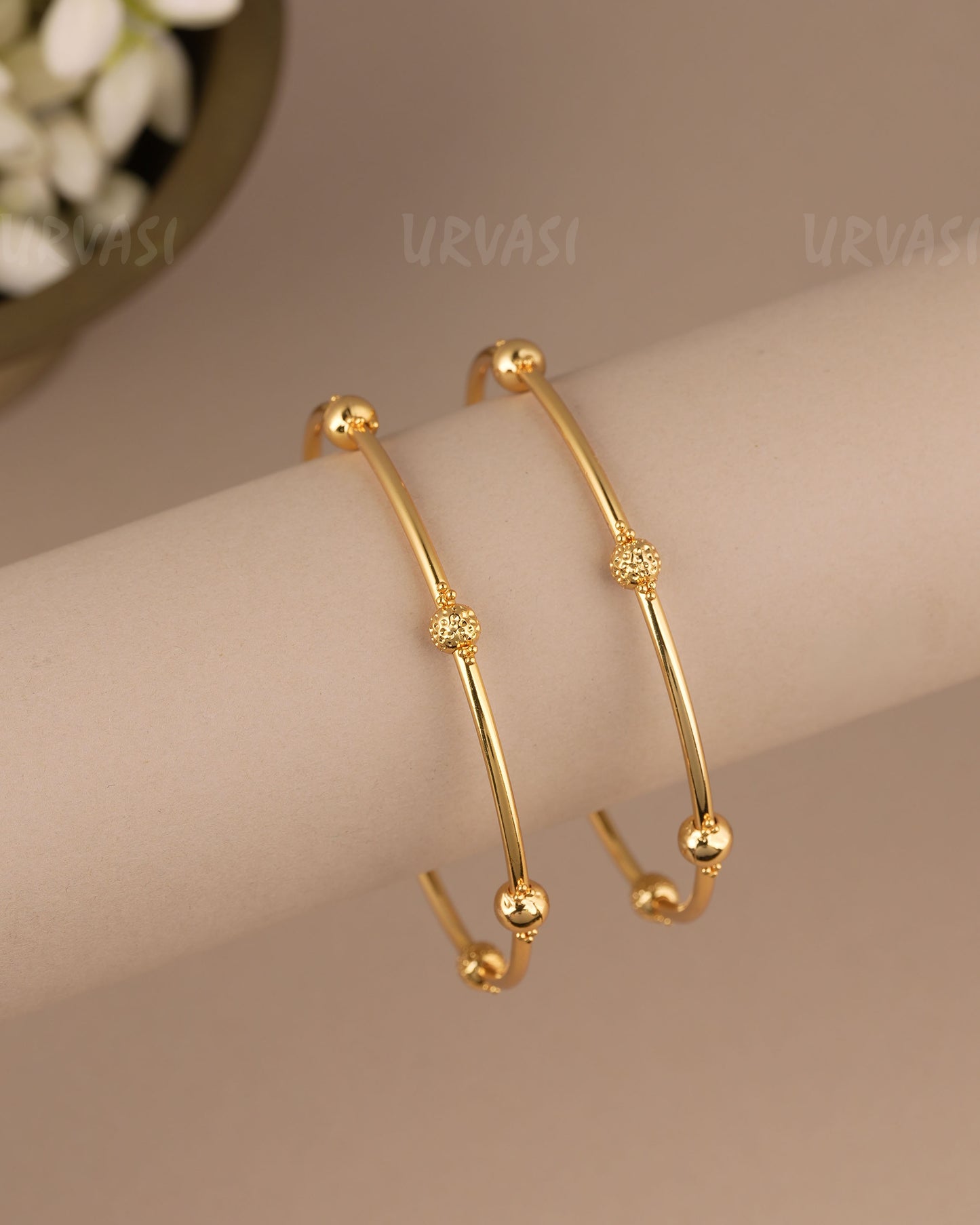 Gold-Polish Beaded Orbit Traditional Bangles BA 515