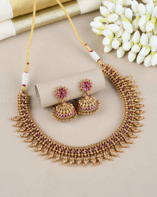 Premium Antique Leaf Motif Ruby Necklace 661