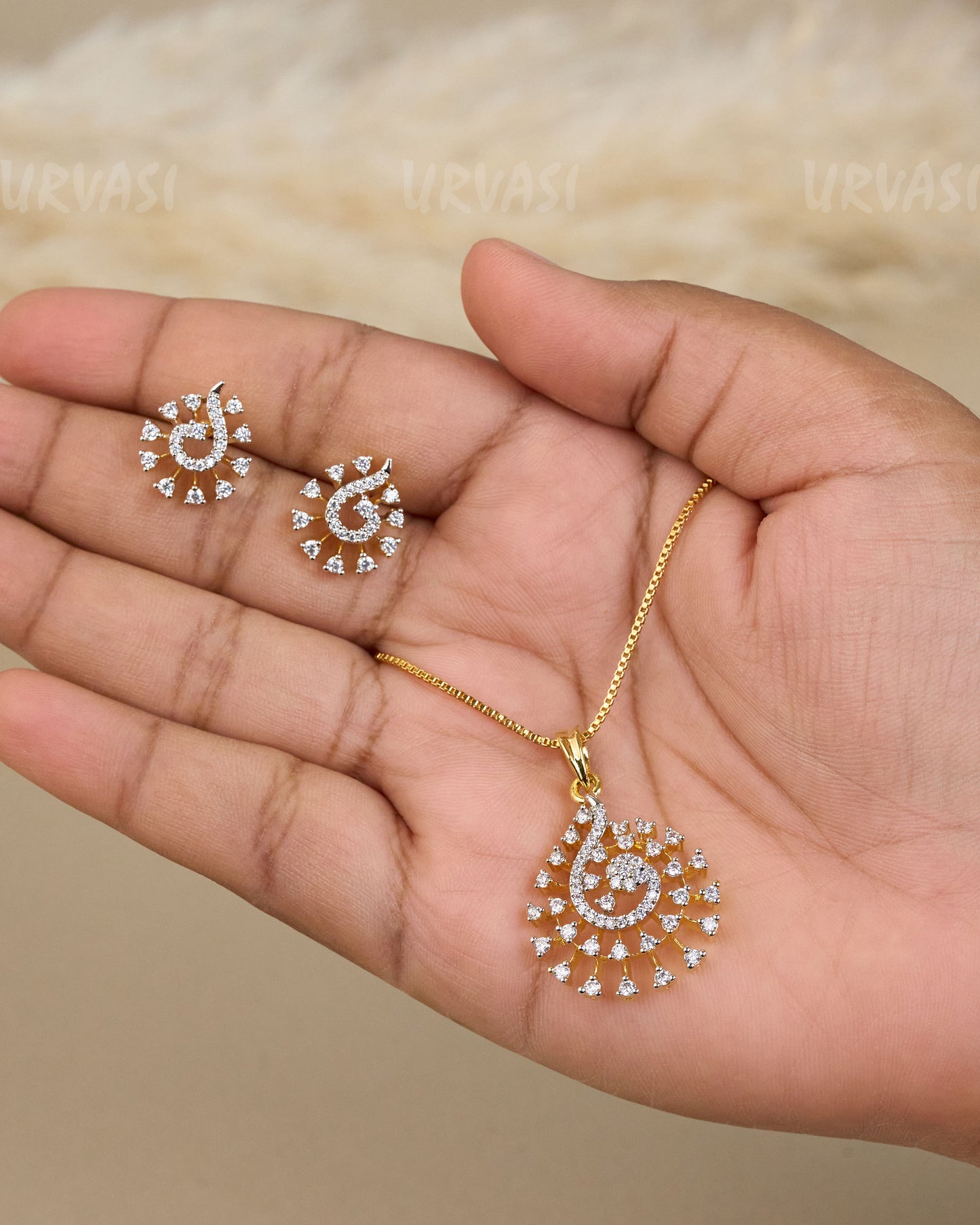 Gold-Toned Crystal Swirl Pendant Set PT 013