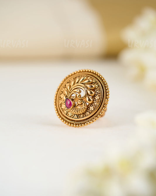 Gold-Toned Peacock Motif Finger Ring FR 23