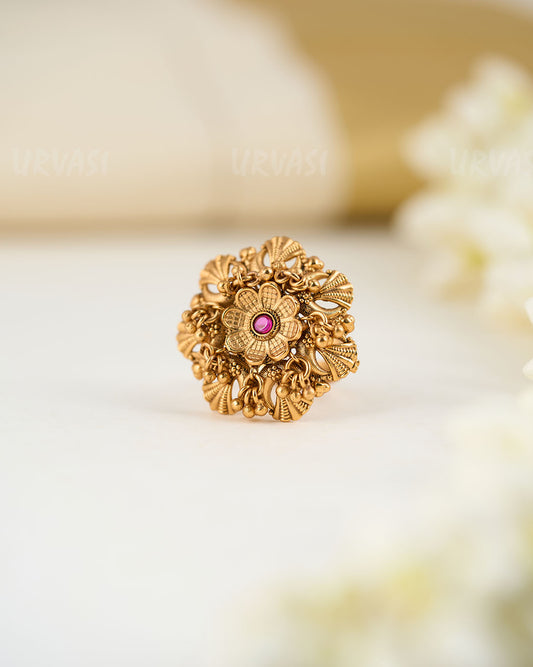 Gold-Toned Floral  Motif Finger Ring FR 24