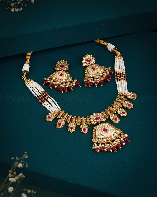 Premium Rajwadi Short  Necklace 713