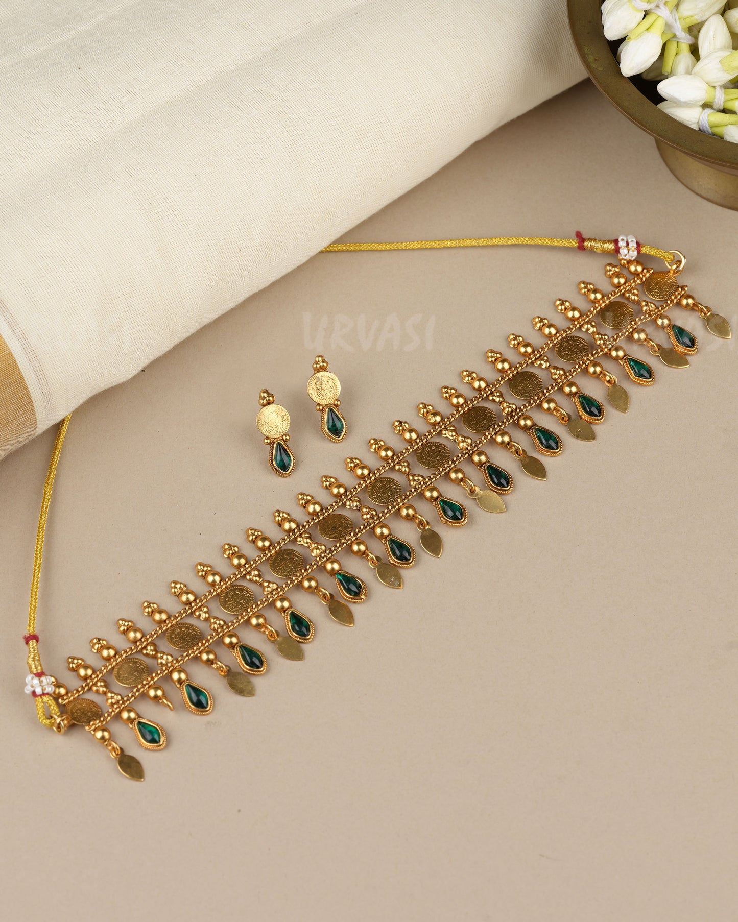 Gold-Toned Traditional Lakshmi Kaasu Ilakkathali Choker Necklace 1851