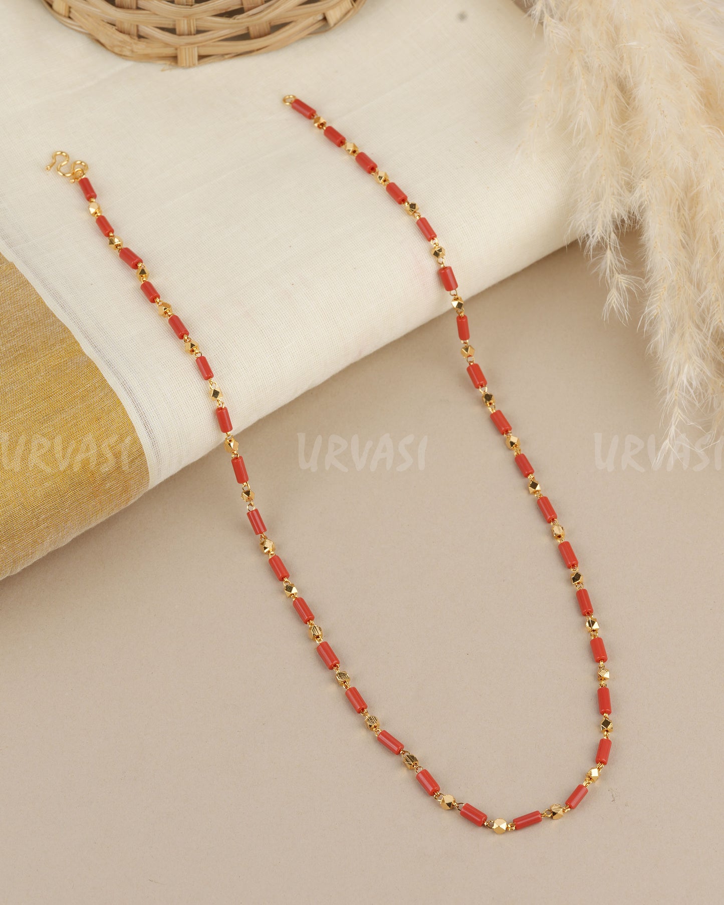 Gold-Toned Coral-Bead Mala MA 186