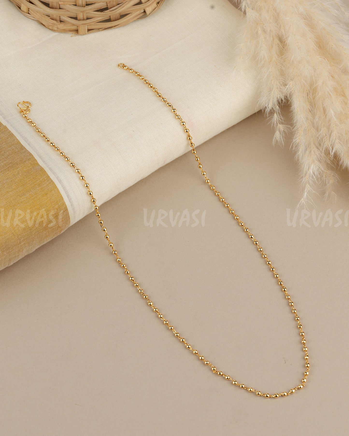 Gold-Polish Gold Beaded Chain Mala MA 183