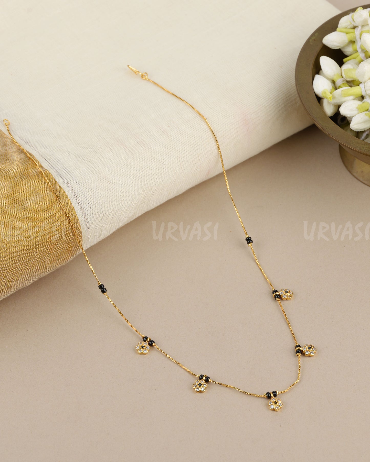 Gold-Toned Floral Mangalsutra Mala MA 173