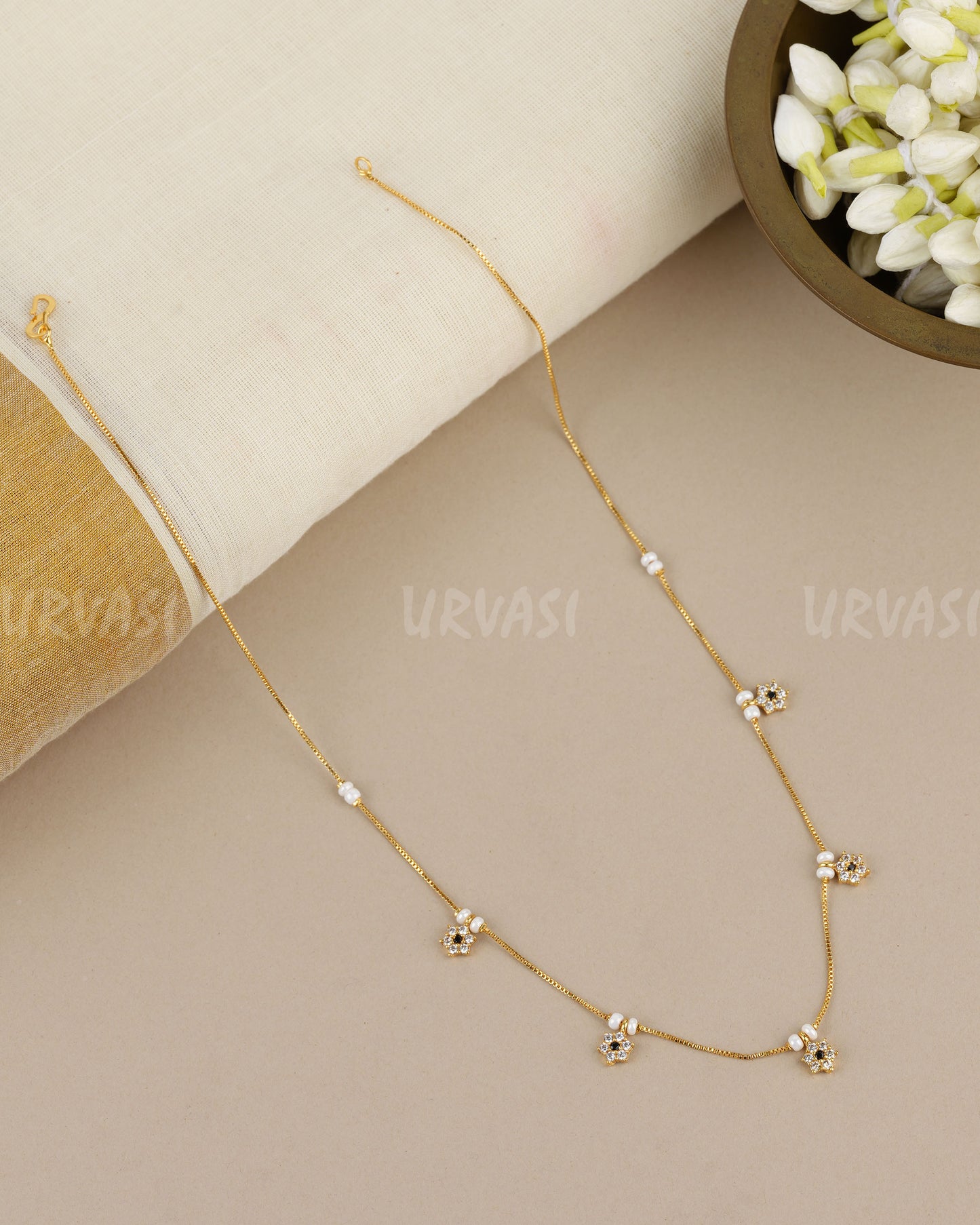 Gold-Toned Floral Mangalsutra Mala MA 179