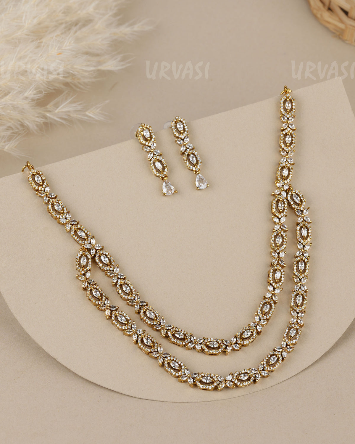 Mehendi Polish Two-Layer Cubic Zirconia Stones AD Necklace 1961
